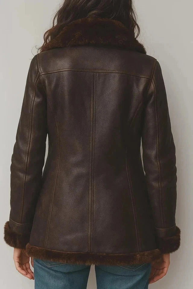 Women's Dark Brown Sheepskin Leather Jacket