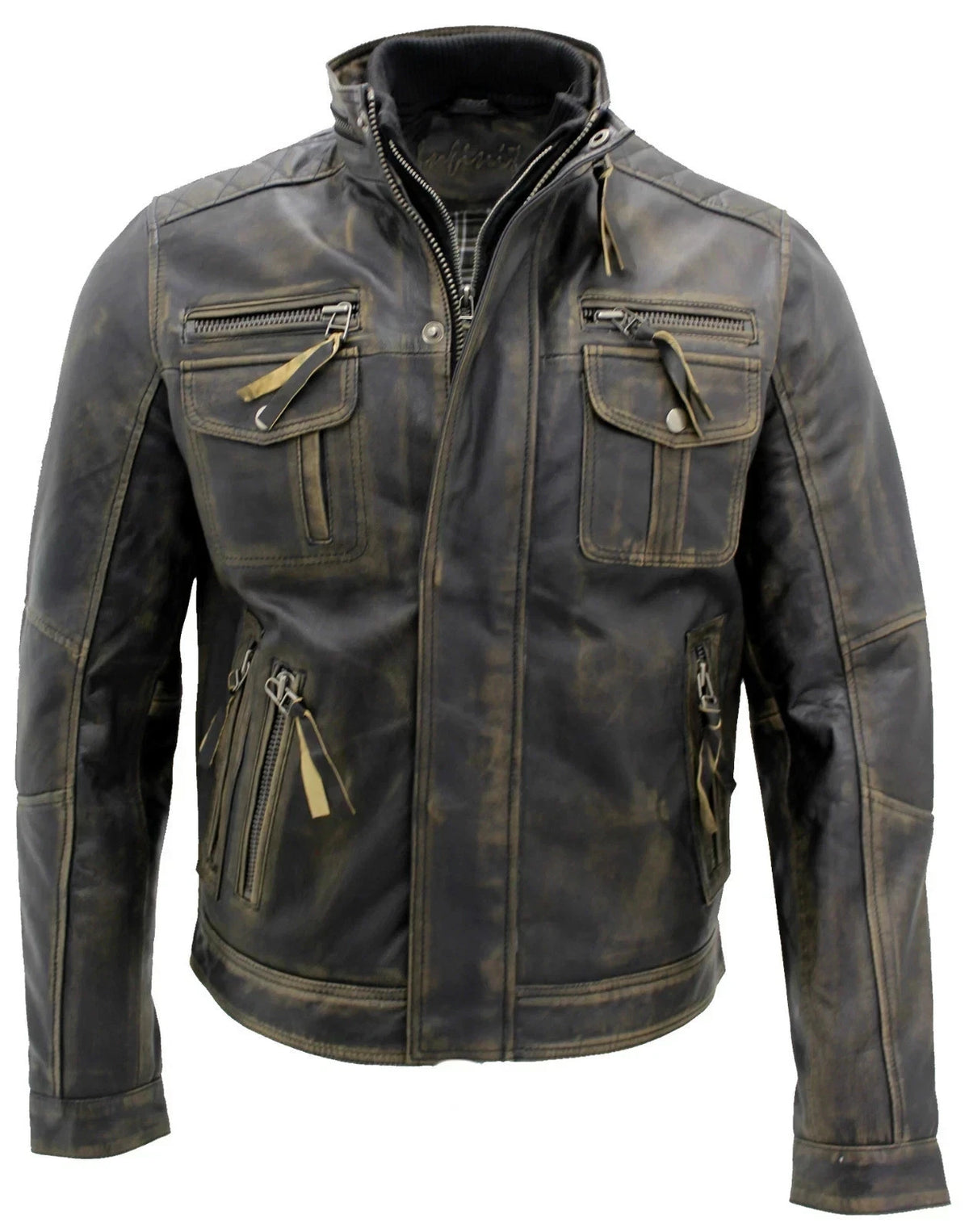 Men's Black Distressed Leather Biker Jacket
