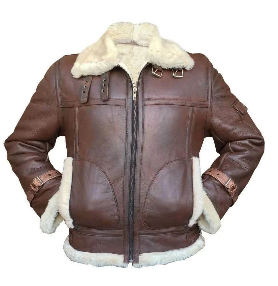 Men's Brown Sheepskin B3 Aviator Bomber Jacket