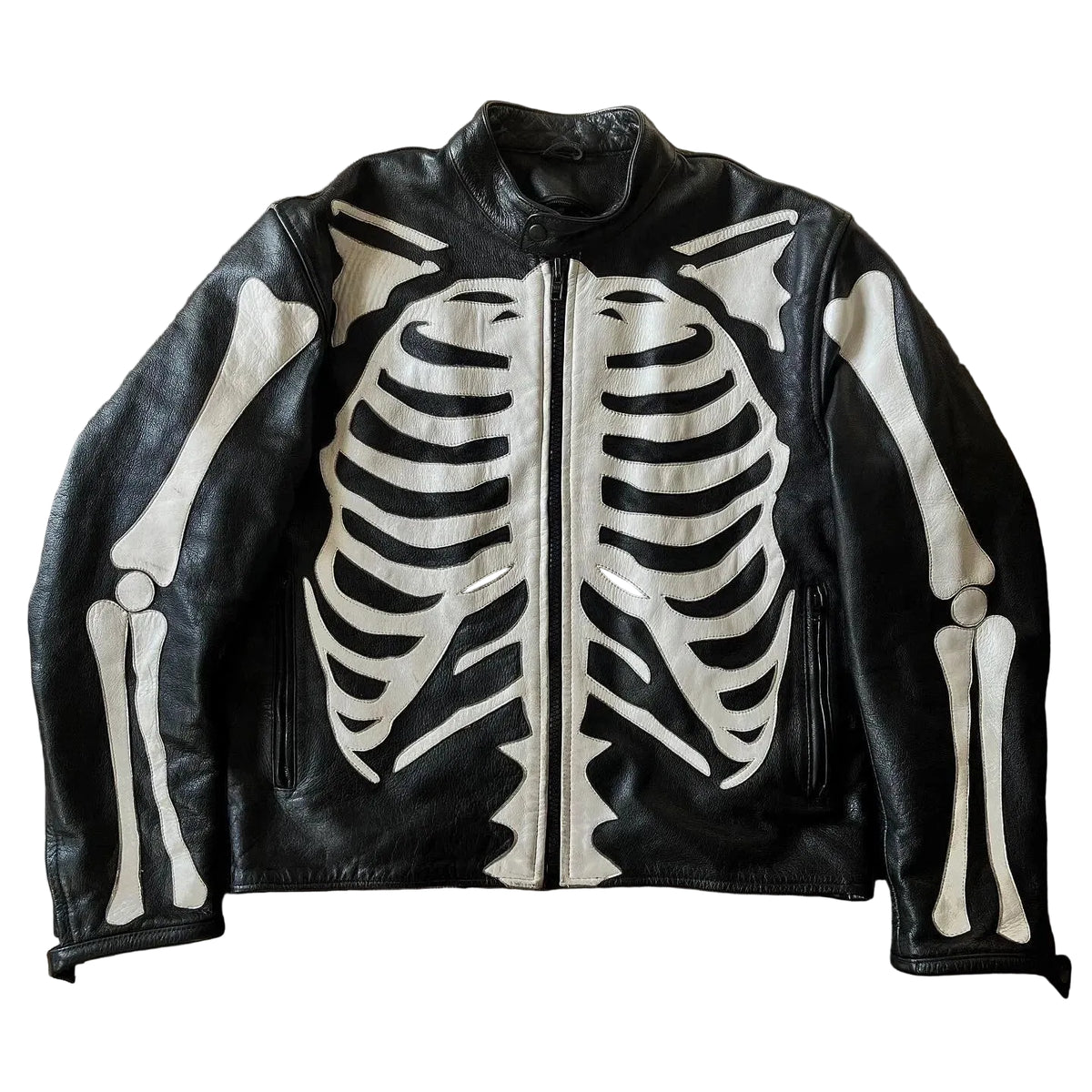 Men's Black Leather Skeleton Biker Jacket