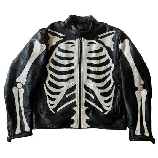 Men's Black Leather Skeleton Biker Jacket