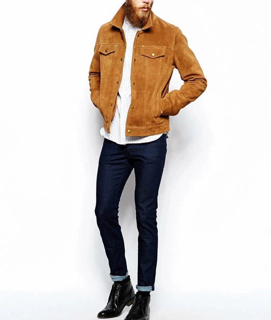 Men's Brown Suede Slim-Fit Biker Jacket