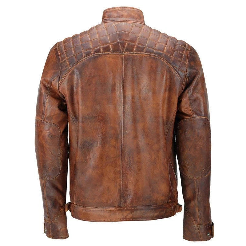 Men's Brown Distressed Leather Cafe Racer Jacket