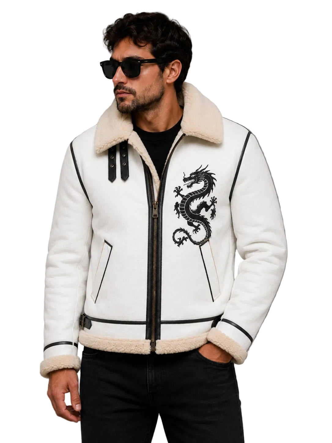 Men's Lambskin B3 Bomber Jacket with Embroidery