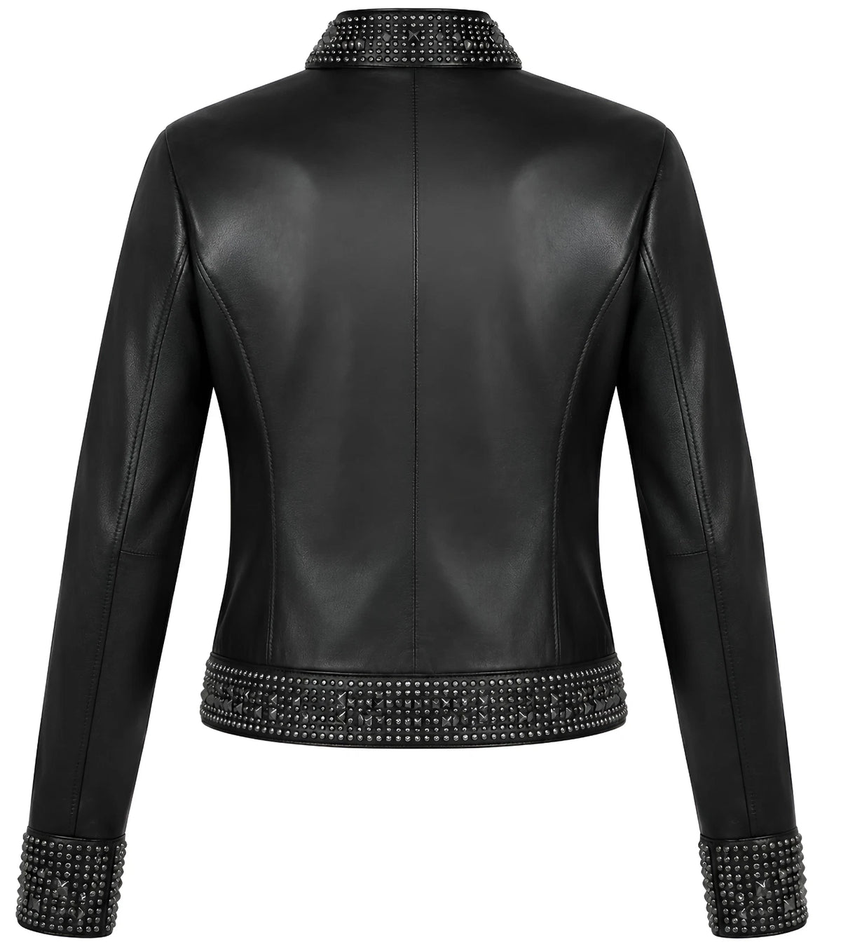 Women's Black Studded Leather Moto Jacket