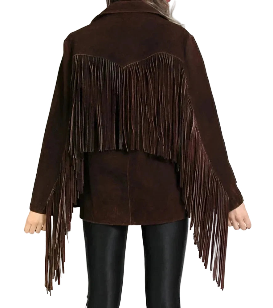 Women's Brown Suede Western Fringe Jacket