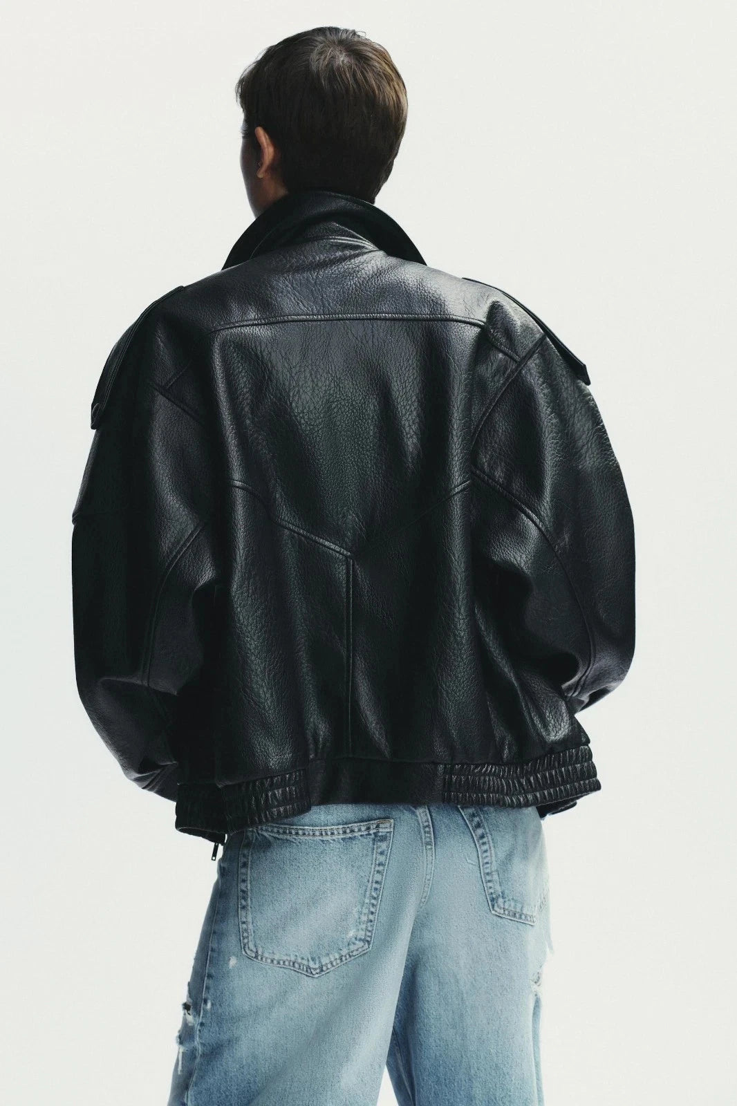 Women's Black Sheepskin Leather Oversized Bomber Jacket
