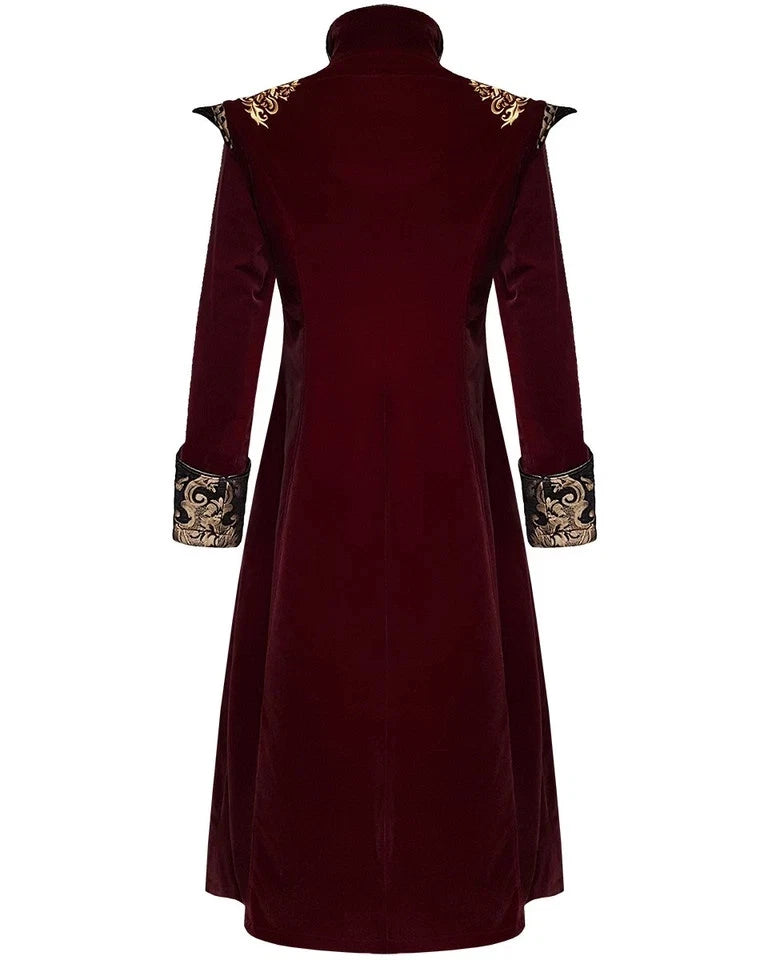 Men's Red Velvet Damask Gothic Trench Coat