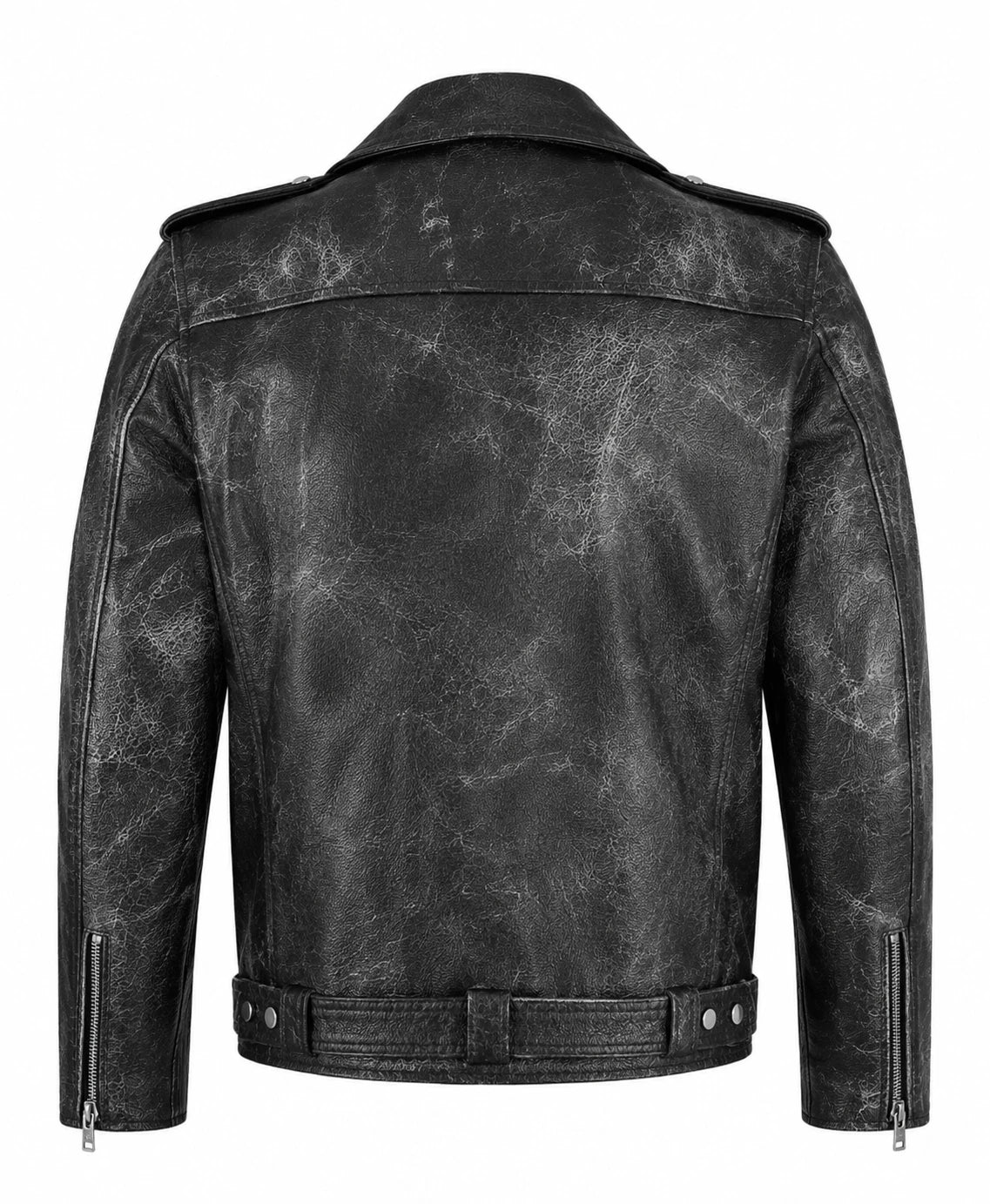 Men's Distressed Sheepskin Leather Biker Jacket