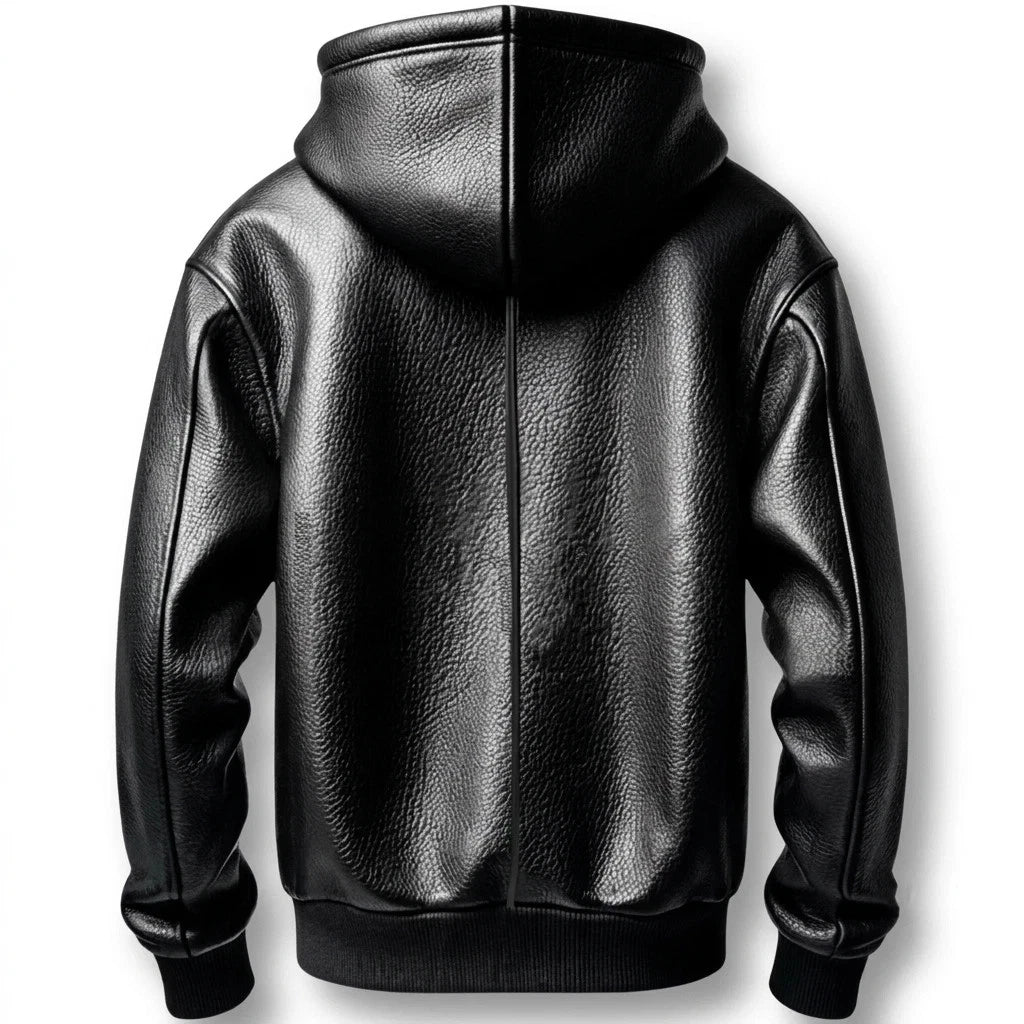 Men's Black Sheepskin Leather Hooded Biker Jacket
