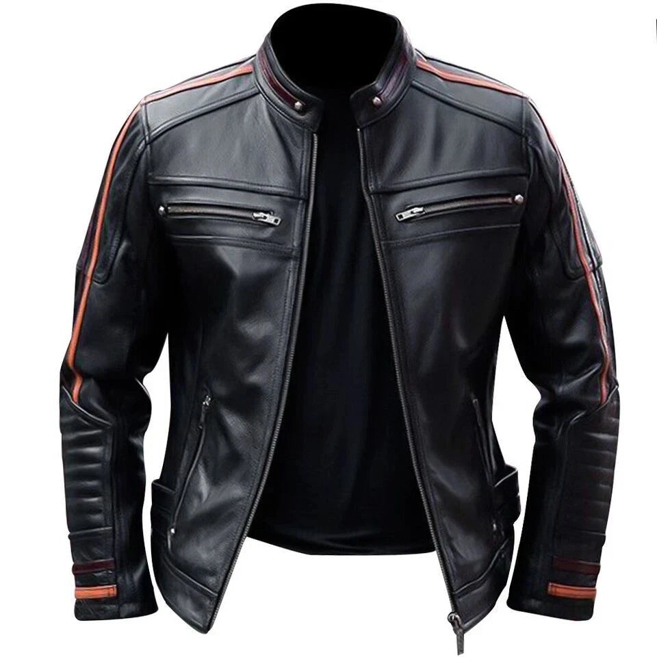 Men's Black Motorbike-Style Leather Flight Jacket