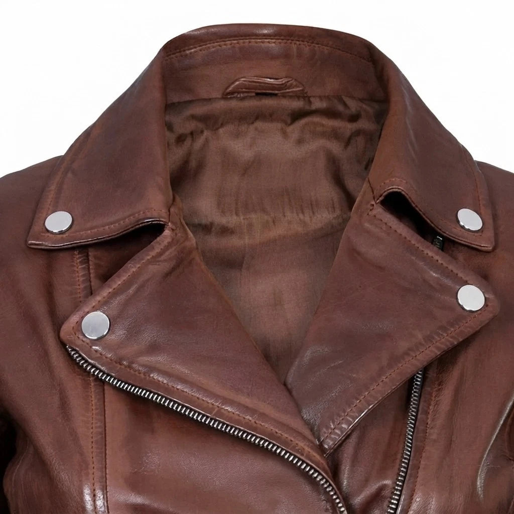 Women's Brown Lambskin Leather Biker Jacket
