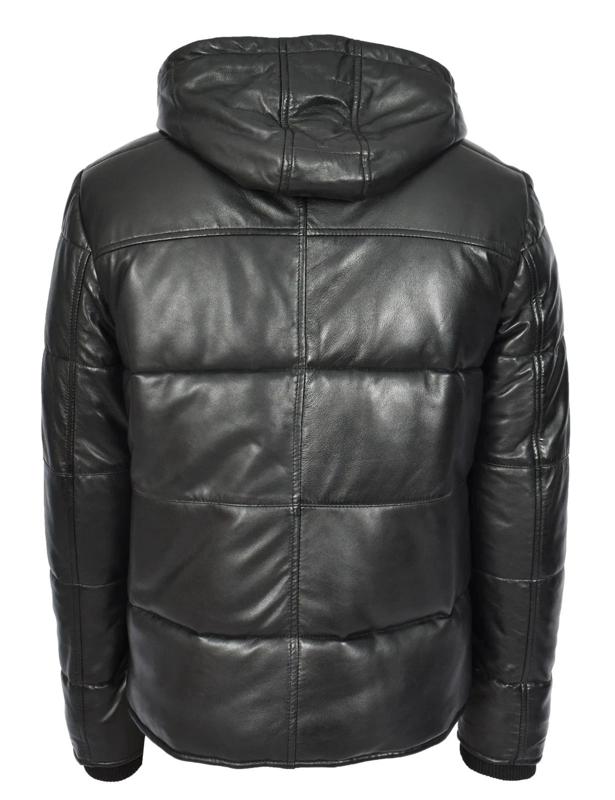 Men's Black Sheep Leather Hooded Puffer Jacket